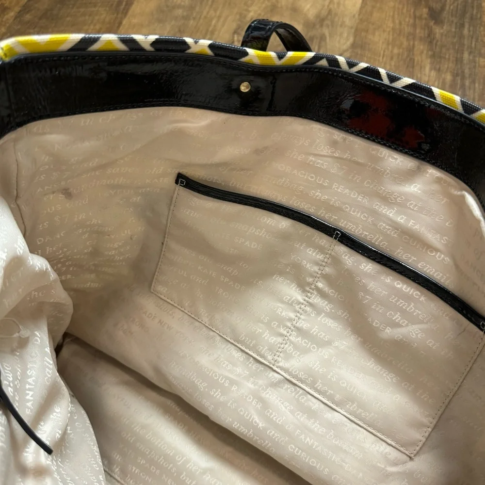 Kate Spade Bon Shopper Tote Flicker Fabric Yellow Black Print Shoulder Bag